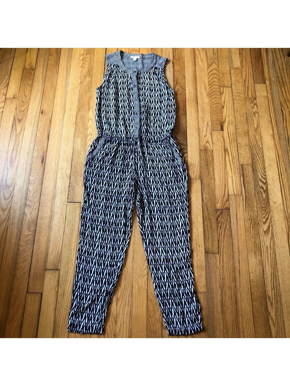 Anthropologie Ella Moss EUC Womens Black Sleeveless Chevron Print Jumpsuit Small
